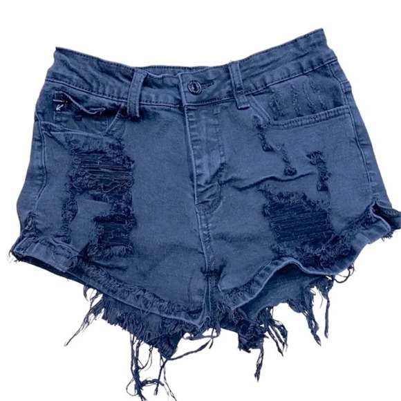 Kancan black distressed jean shorts size 26 - Picture 1 of 6